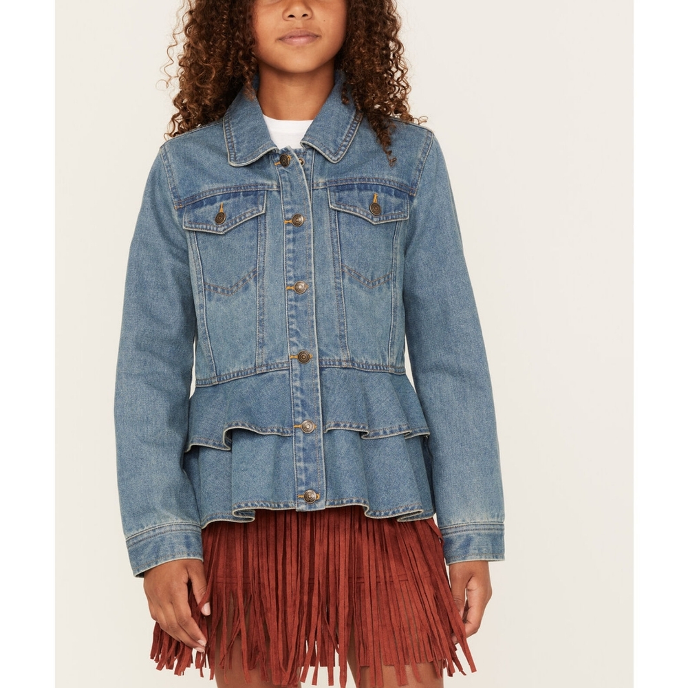 NWT Girl's Ruffled Tiered Hem Denim Jacket M(5-6) Firm Price